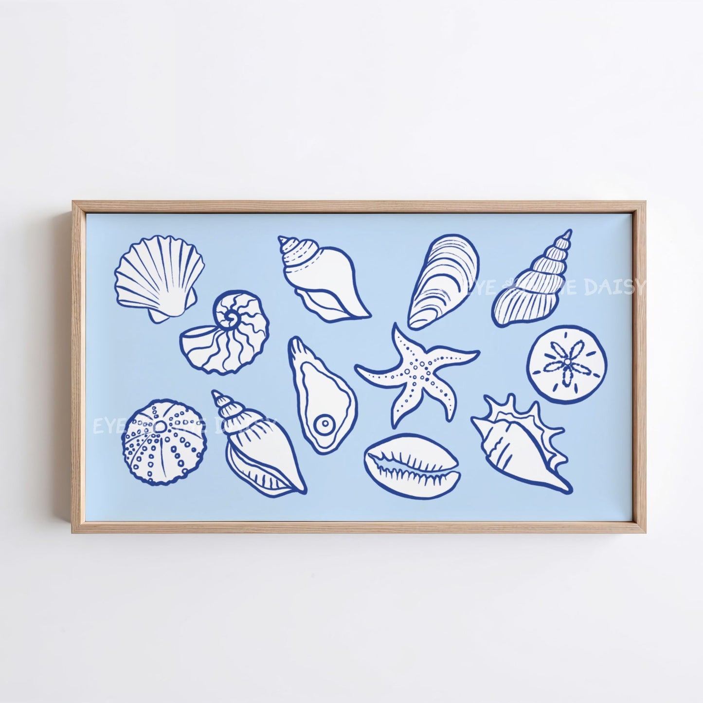 Pale Blue White Shells Sketch 4K TV Art | Modern Coastal Sea Shells TV Artwork 4K