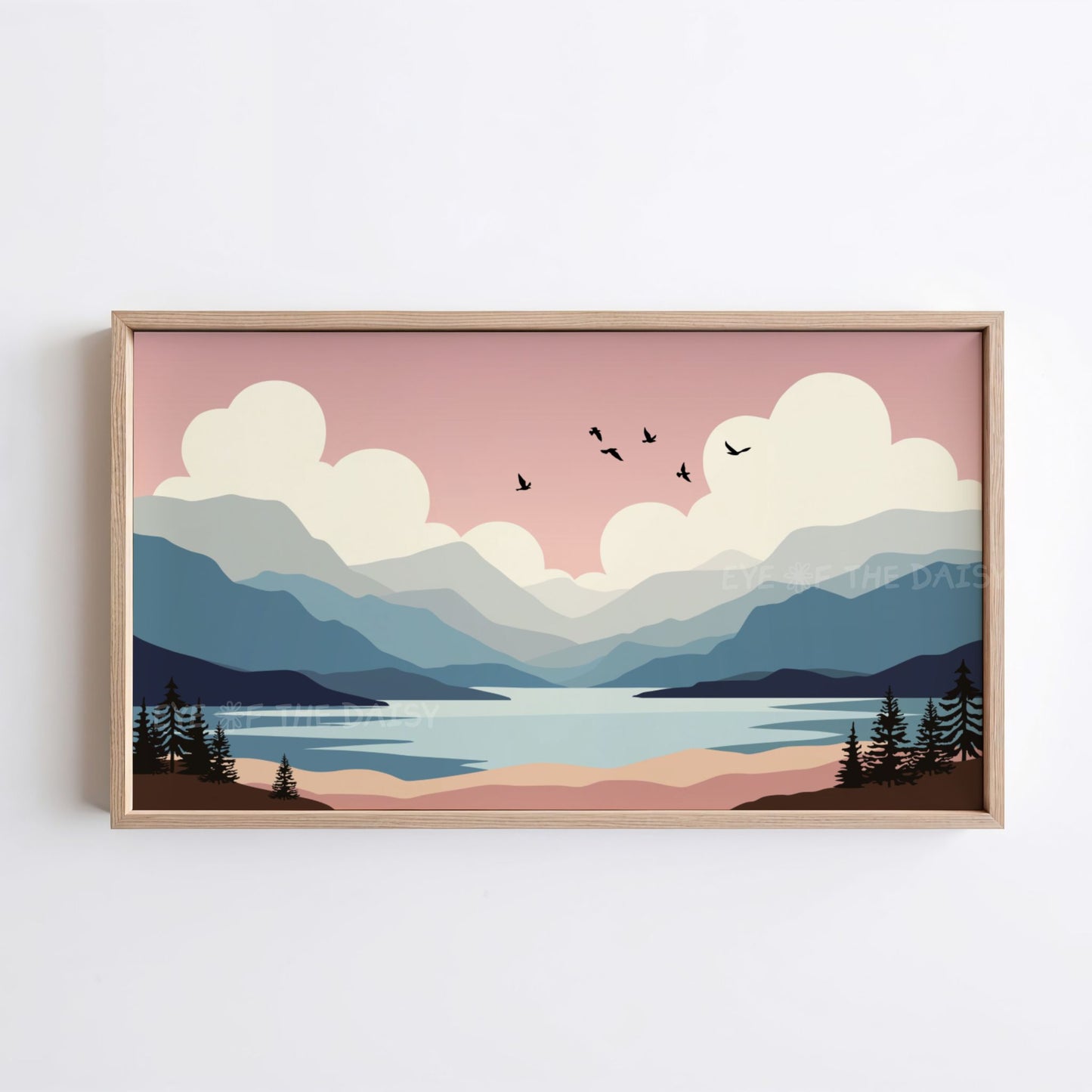 Minimal Abstract Landscape 4K TV Art | Mid Century Modern Mountains Trees Nature TV Art