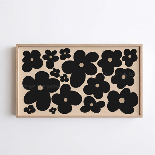 Black Abstract Flowers 4K TV Art | Neutral Boho Floral 4K Art for TV Screen