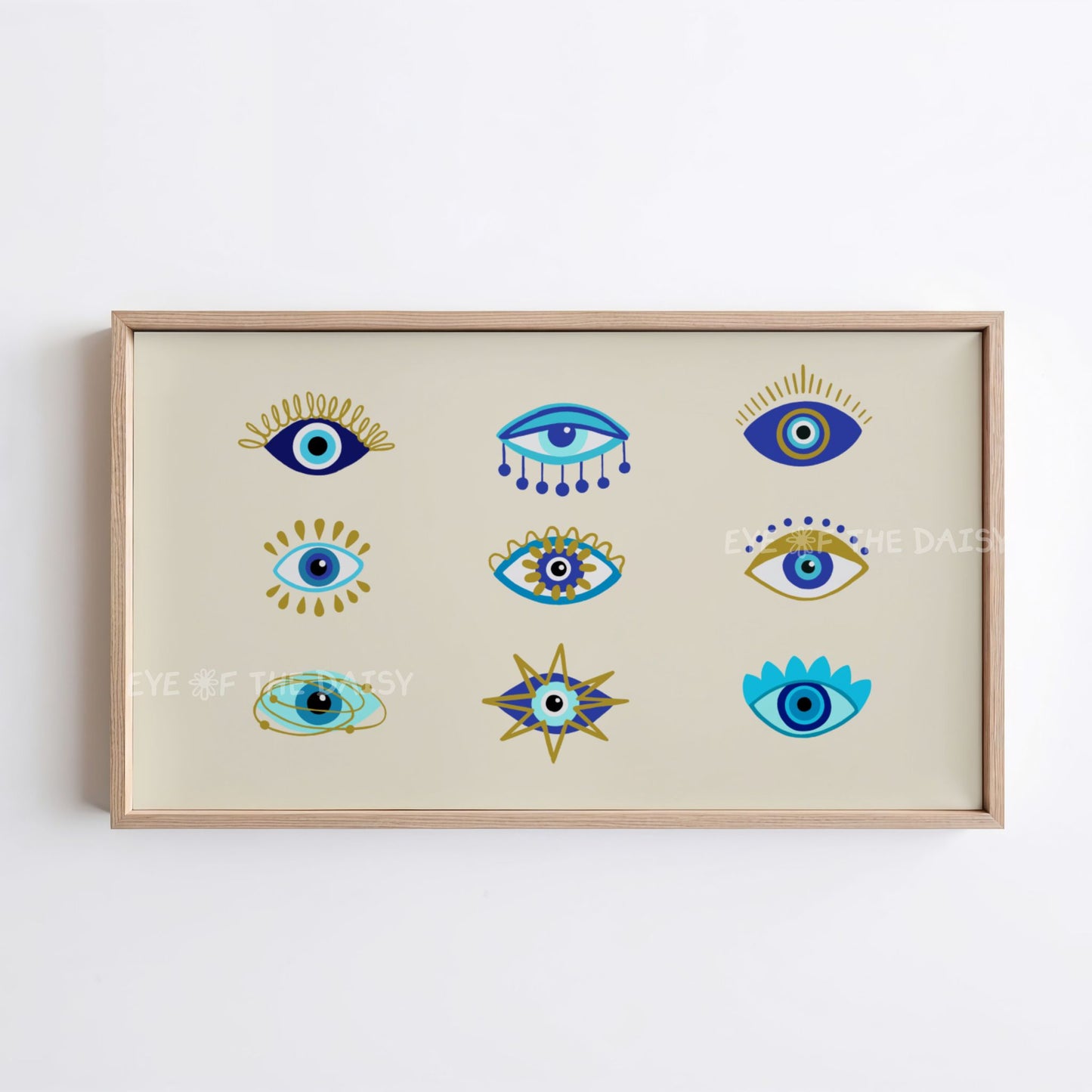 Blue Turquoise Gold Abstract Evil Eye 4K TV Art | Mediterranean Boho 4K TV Art