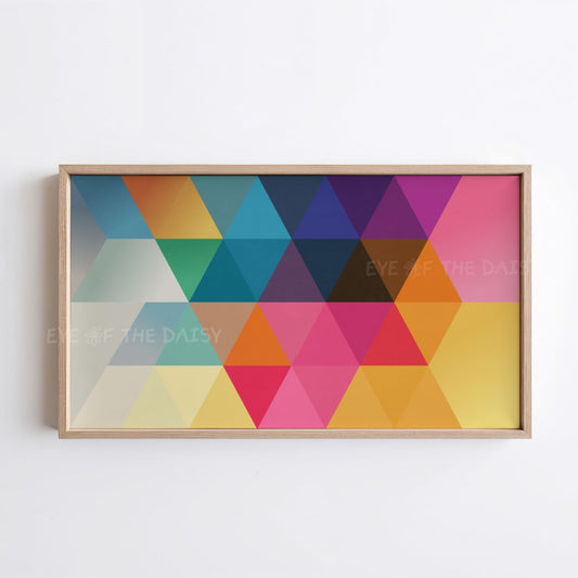 Colorful geometric mid century modern abstract Frame TV art with bold retro shapes and vibrant colors for 4K TV display