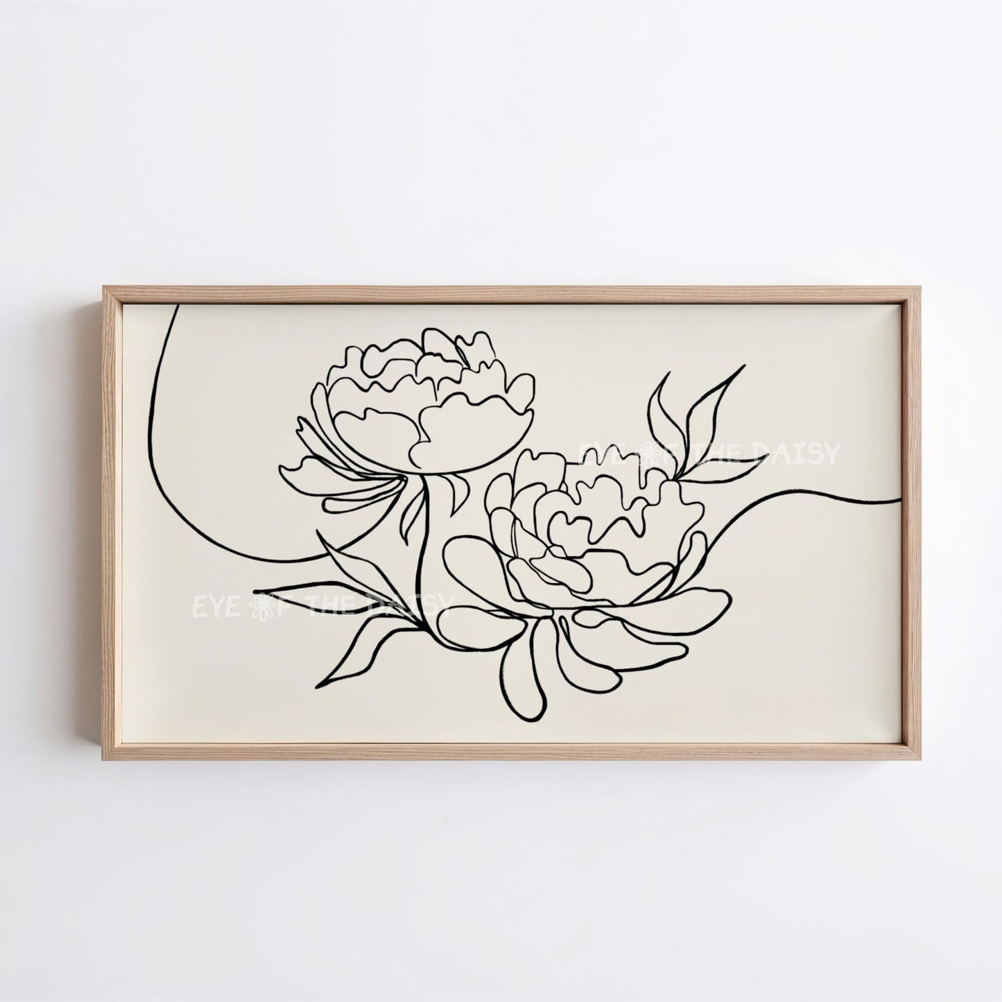 Black Beige Peony Line Drawing 4K TV Art | Minimal Botanical Sketch 4K TV Art
