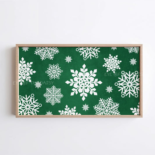 Dark Green Snowflakes Christmas TV Art 4K | Traditional Holiday 4K TV Artwork