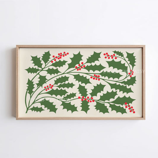 Abstract Holly 4K TV Art | Nordic Christmas Art for TV Screen