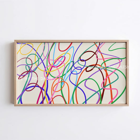 Vibrant contemporary 4K TV art, colorful abstract scribble TV art digital download