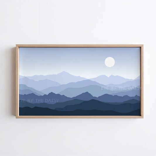 Blue Grey Tone Abstract Mountains 4K TV Art | Calming Minimal Landscape TV Art 4K