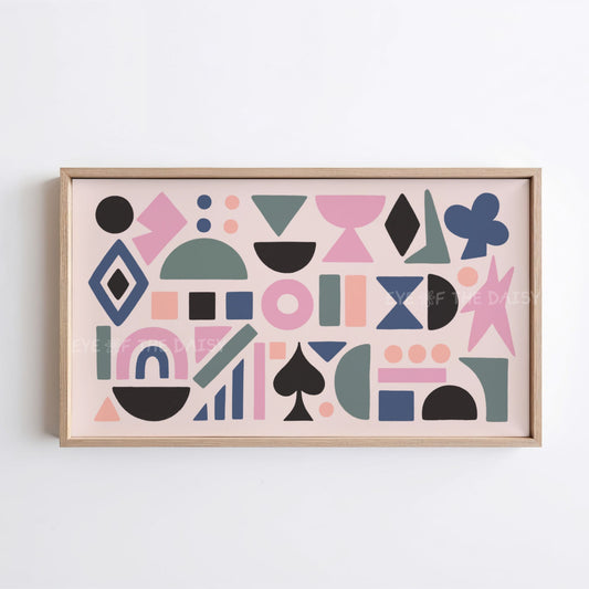 Blush Pink Navy Blue Green Abstract Shapes 4K TV Art | Contemporary Art for TV Screen