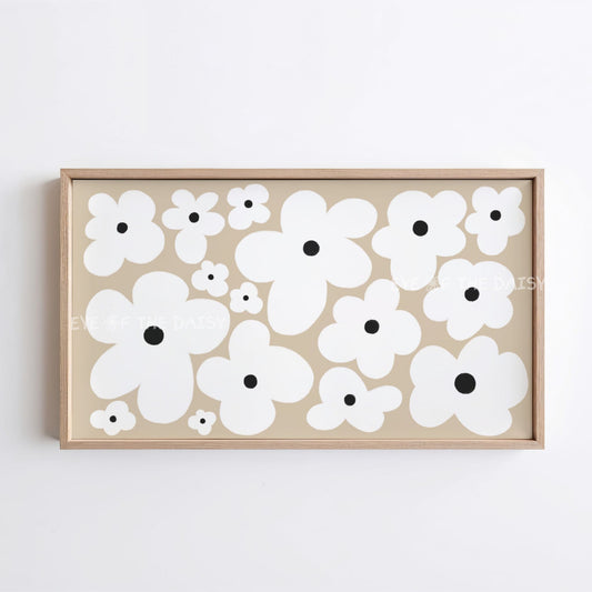 Beige White Boho Flowers 4K TV Art | Neutral Abstract Floral Art for TV Screen