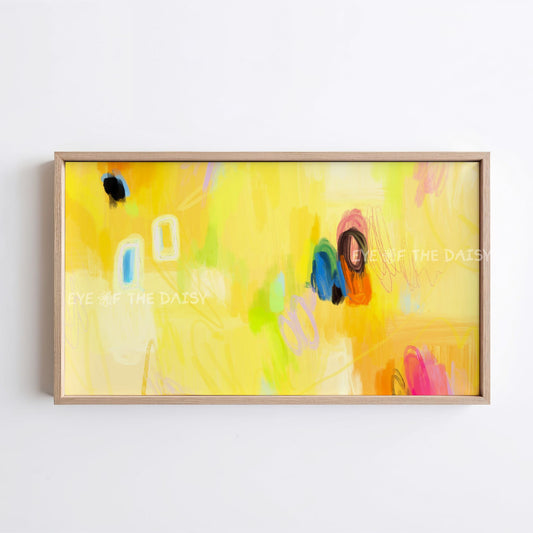 Vibrant Yellow Abstract Expressionist 4K TV Art | Bright Contemporary Digital Painting TV Art