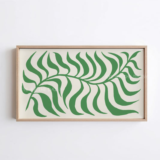 Dark Green Beige Abstract Leaf 4K TV Art | Olive Green Boho Botanical TV Art 4K