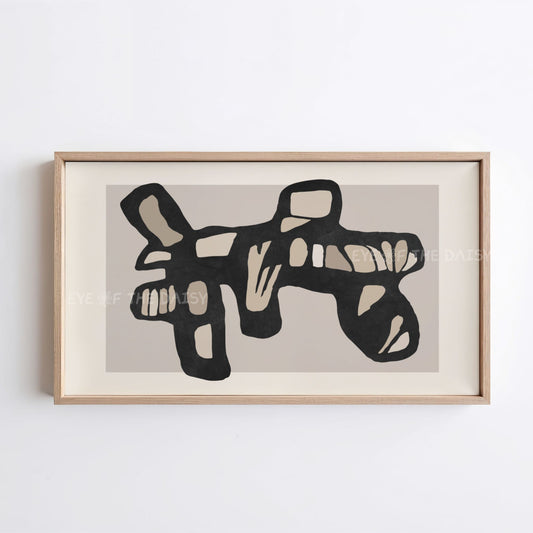 Black Beige Contemporary Abstract 4K TV Art | Neutral Organic Shape Art for TV Screen
