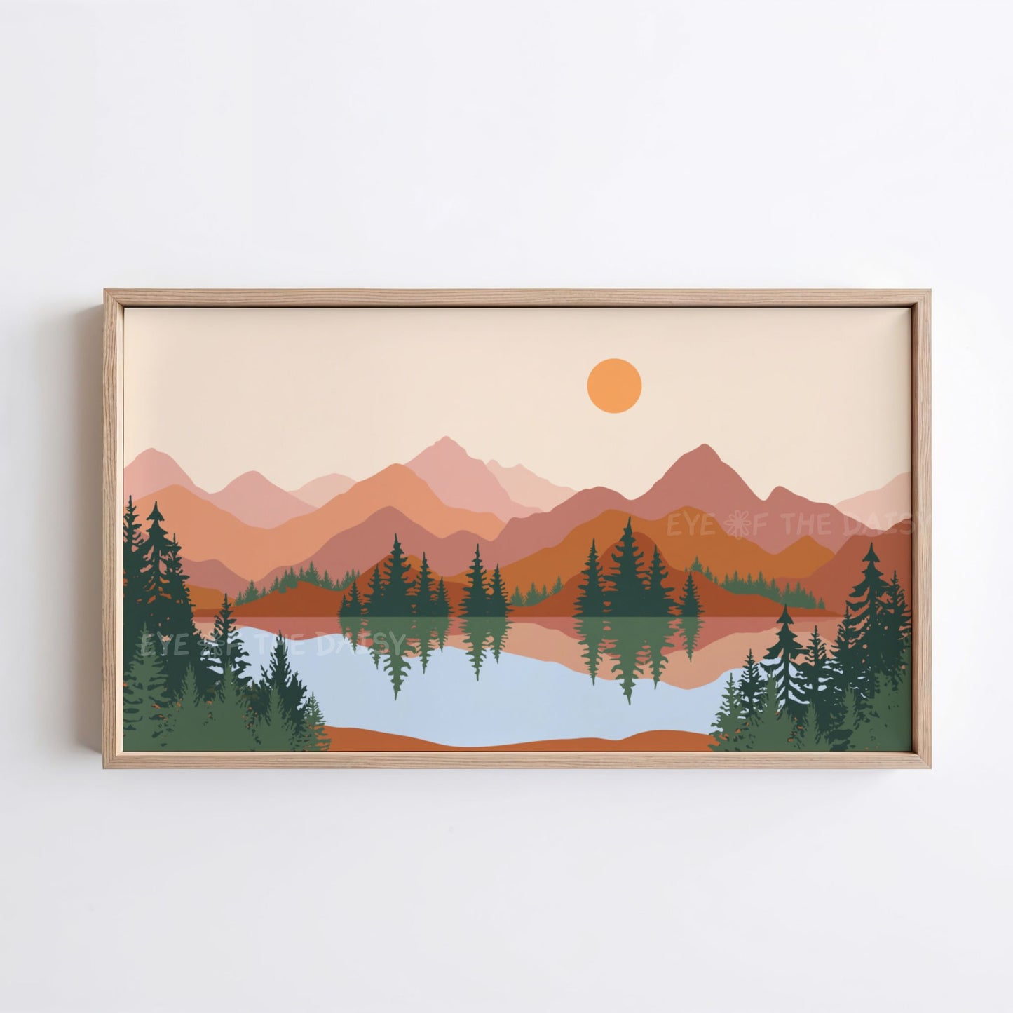 Boho Abstract Landscape 4K TV Art | Mid Century Modern Mountains Lake 4K TV Art