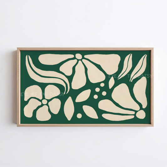 Forest Green & Beige Abstract Floral 4K TV Art | Eclectic Scandi Botanical TV Art 4K