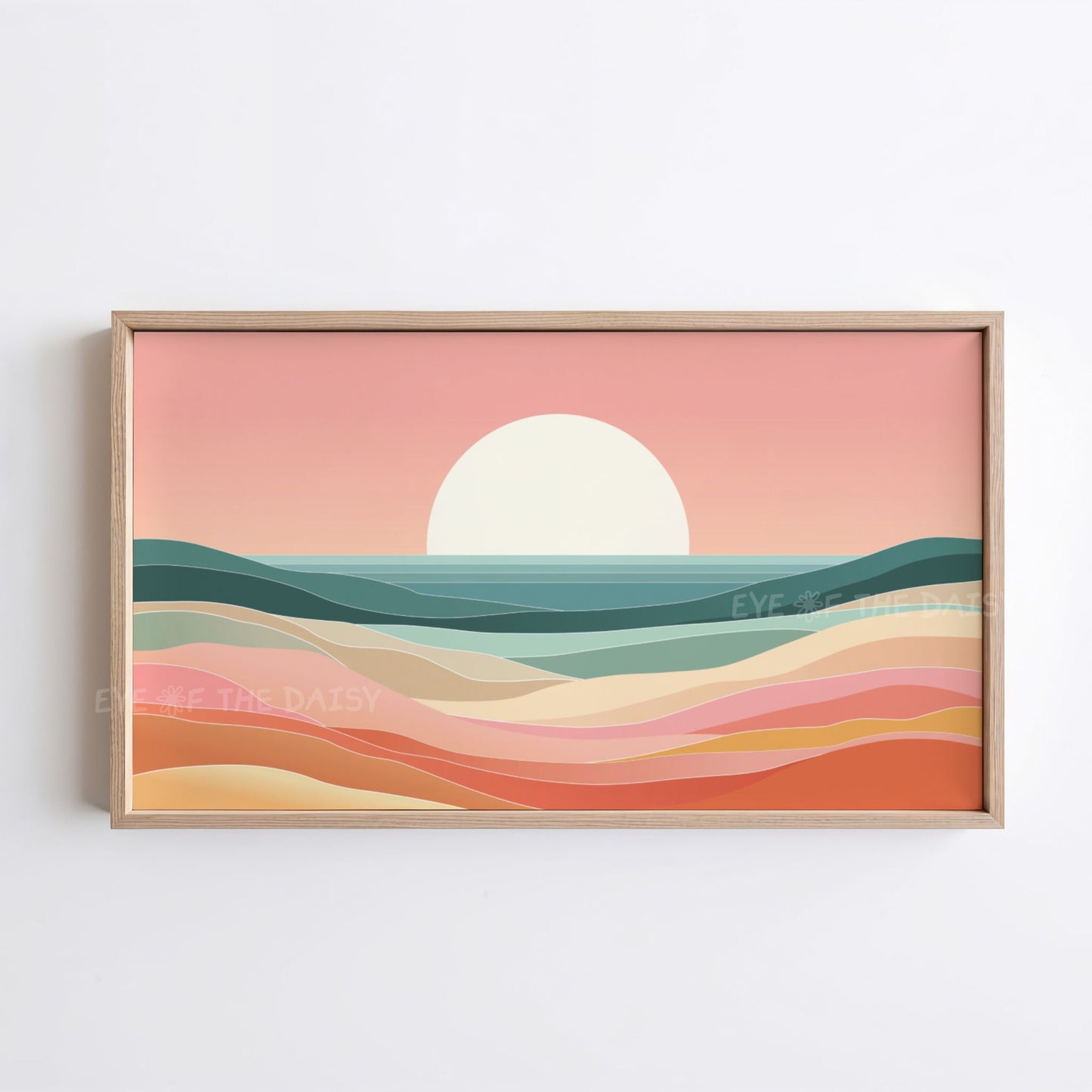 Pink Orange Teal Minimal Sea Sunset 4K TV Art | Mid Century Modern Coastal TV Art 4K