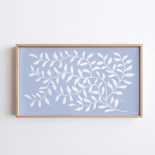 Pale Blue White Abstract Leaf 4K TV Art | Minimal Botanical Art for TV Screen
