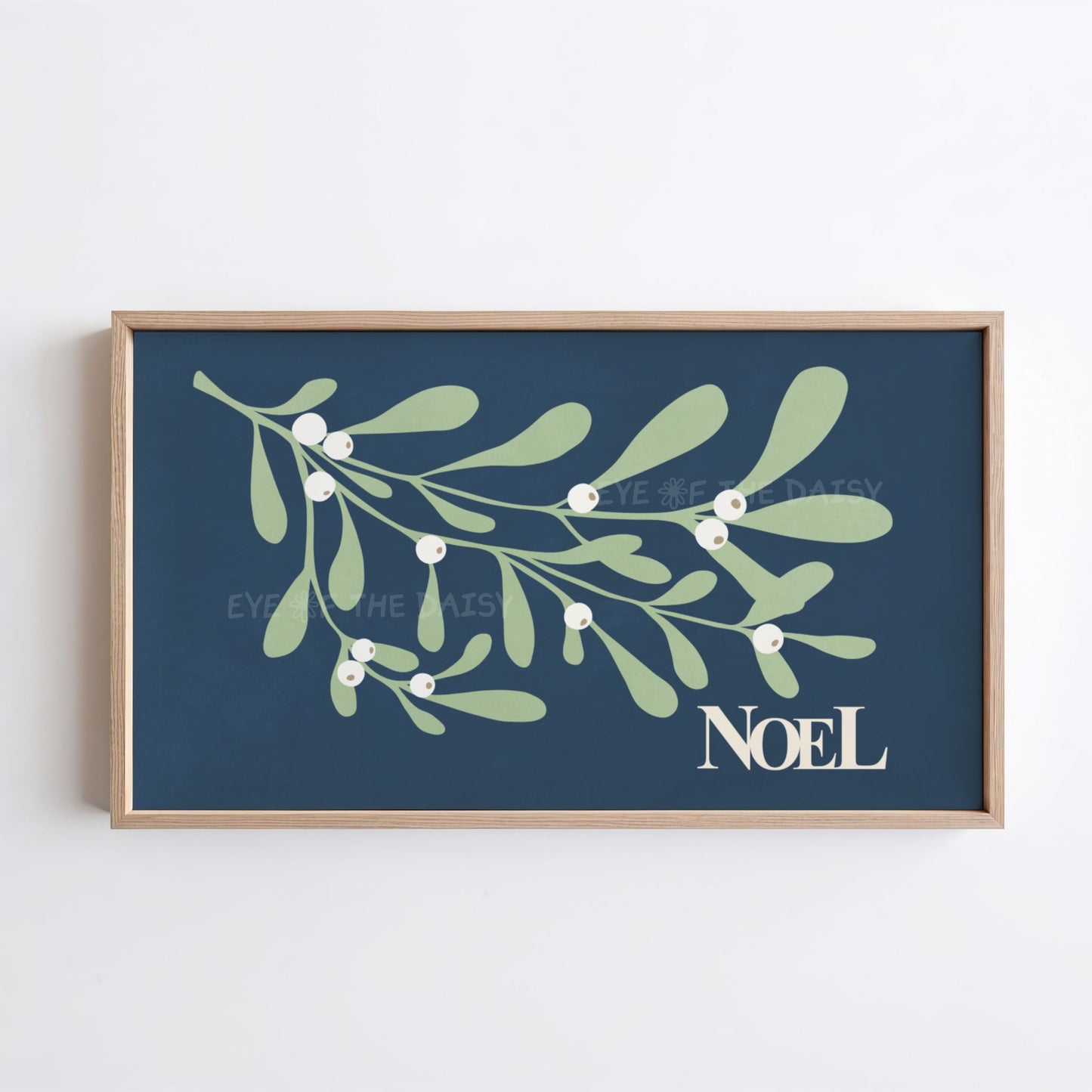 Navy Blue Christmas Botanical 4K TV Art | Holiday Mistletoe Art for TV Screen 4K