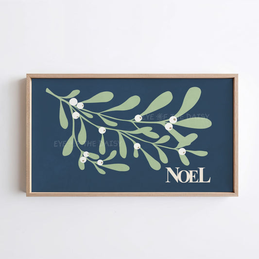 Navy Blue Christmas Botanical 4K TV Art | Holiday Mistletoe Art for TV Screen 4K