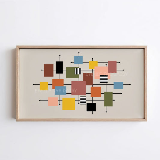 Mid Century Modern Squares 4K TV Art | Colourful Geometric Abstract TV Art 4K