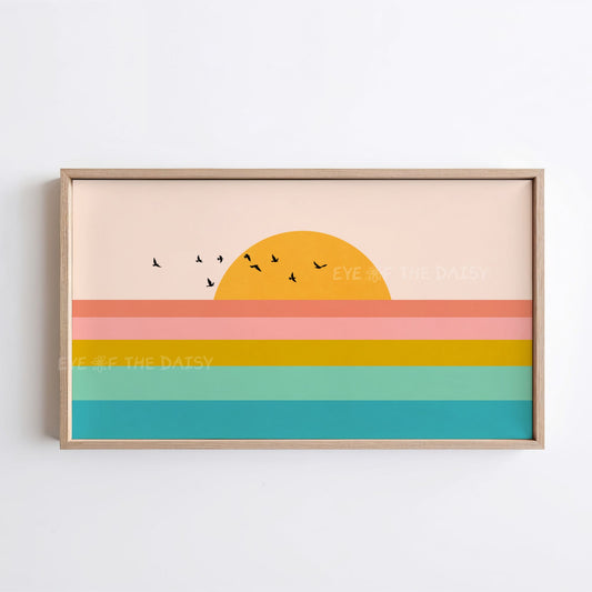 Mid Century Modern Sunset Seascape 4K TV Art | Colourful Sky Sun Sea Landscape TV Art