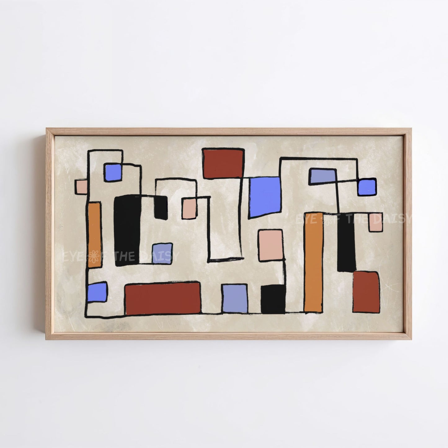 Mid Century Modern Abstract Line Art for TV 4K | Terracotta Beige Blue Boho 4K TV Art