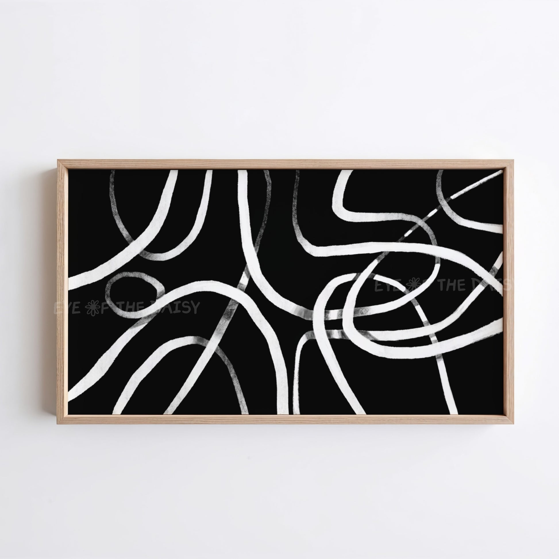 Quirky black and white abstract scribble line art 4K TV art, wabi sabi 4K TV art for eclectic living room decor