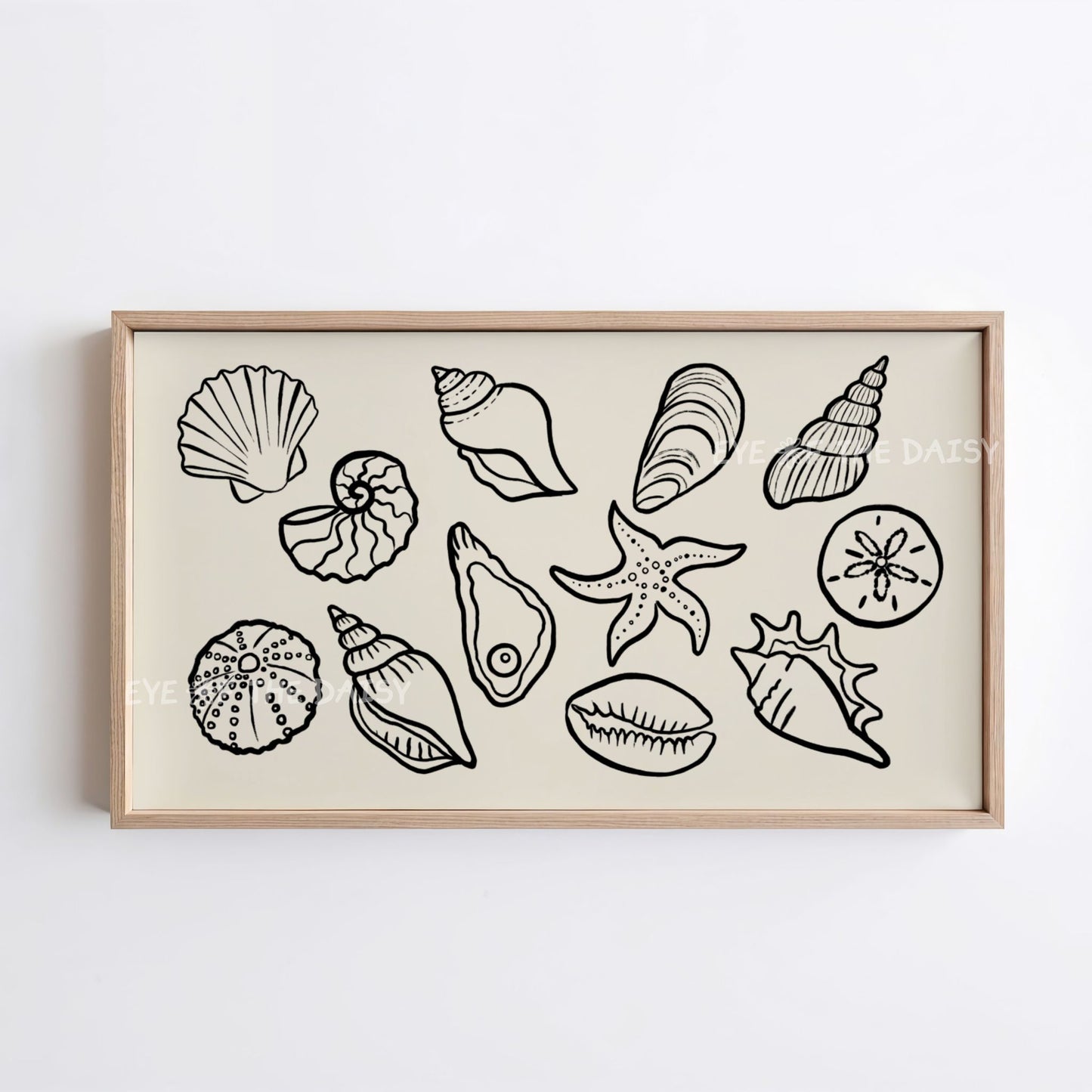 Neutral Black Beige Shells Sketch 4K TV Art | Boho Modern Coastal TV Artwork 4K