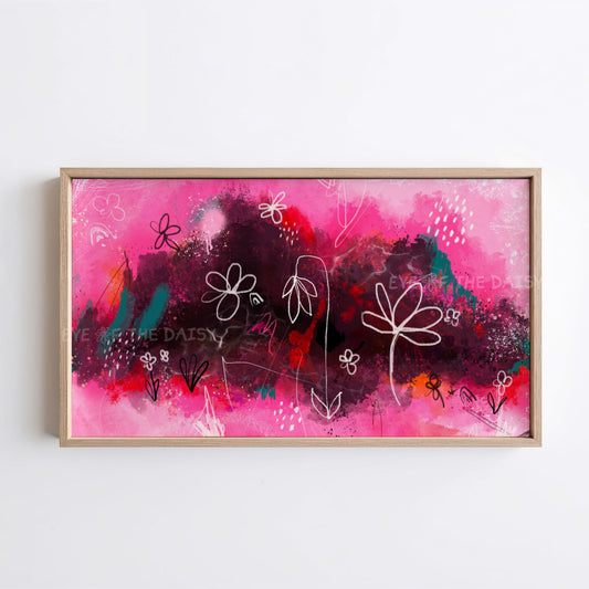 Bright Pink Black Abstract Expressionist TV Art 4K | Contemporary Digital Painting 4K TV Art