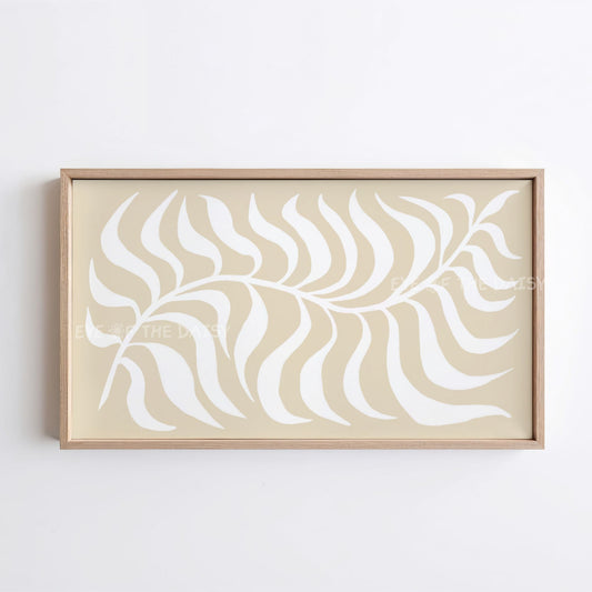 Beige White Abstract Leaf 4K TV Art | Boho Scandi Botanical Art for TV Screen 4K
