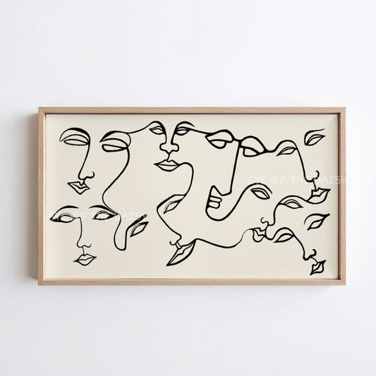 Abstract Faces 4K TV Art | Contemporary Face Line Art for TV Screen