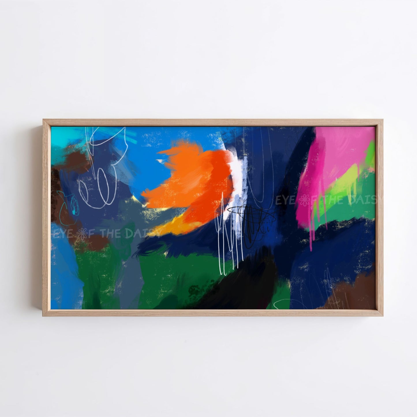 Navy Blue Orange Colourful Abstract Expressionist 4K TV Art | Digital Oil Painting TV Art 4K