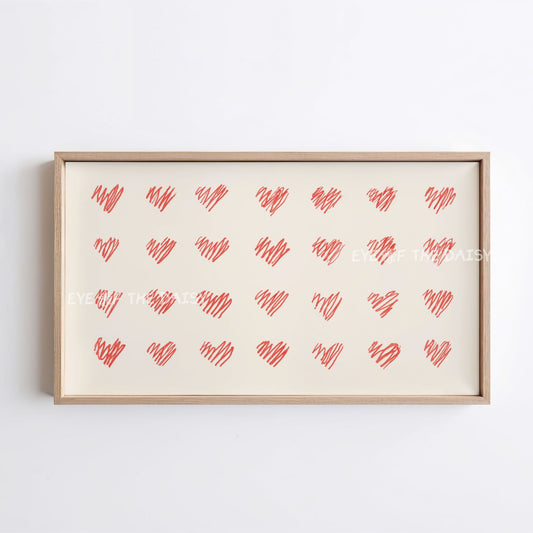 Red Beige Minimal Hearts Sketch 4K TV Art | Cute Valentine's Day TV Screen Art 4K