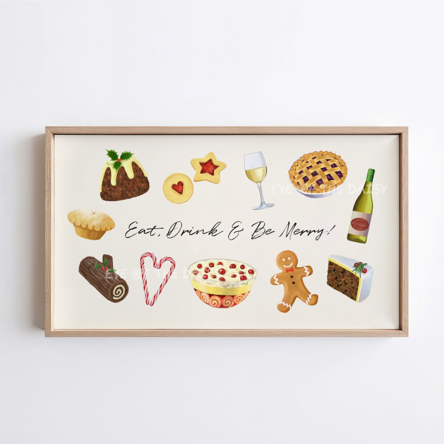 Watercolour Christmas Food 4K TV Art | Modern Holiday Phrase Art for TV Screen