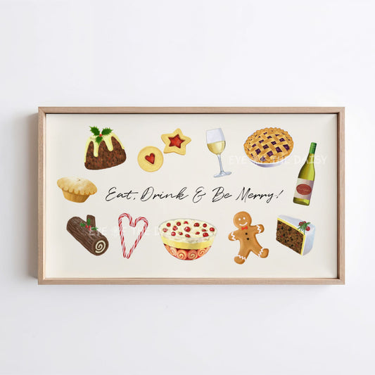 Watercolour Christmas Food 4K TV Art | Modern Holiday Phrase Art for TV Screen