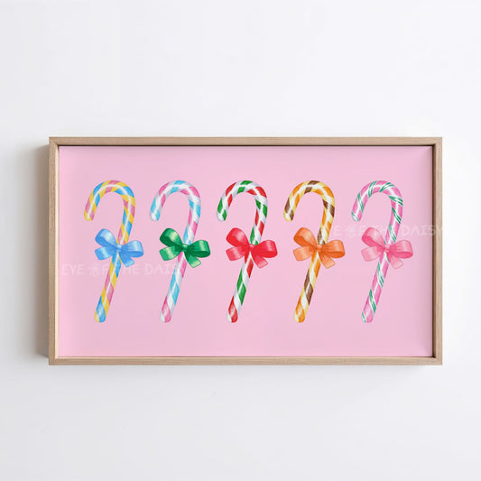 Pink Christmas TV Art 4K | Colourful Holiday Candy Canes Art for TV Screen