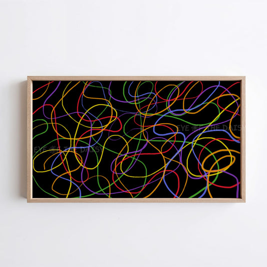 Contemporary Abstract Scribble TV Art 4K | Colourful Black Modern Art for TV Screen