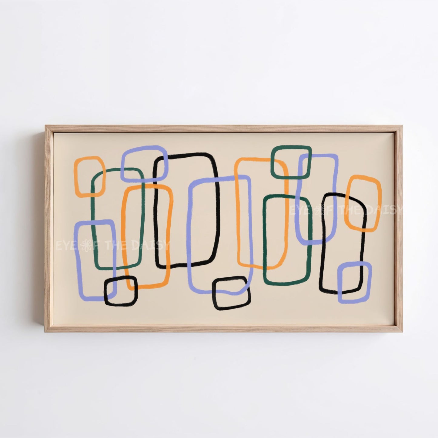 Mid Century Line Abstract 4K TV Art | Beige Mustard Blue Retro Art for TV Screen