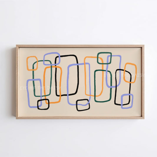 Mid Century Line Abstract 4K TV Art | Beige Mustard Blue Retro Art for TV Screen