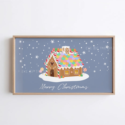 Merry Christmas Phrase 4K TV Art | Holiday Gingerbread House Art for TV Screen 4K