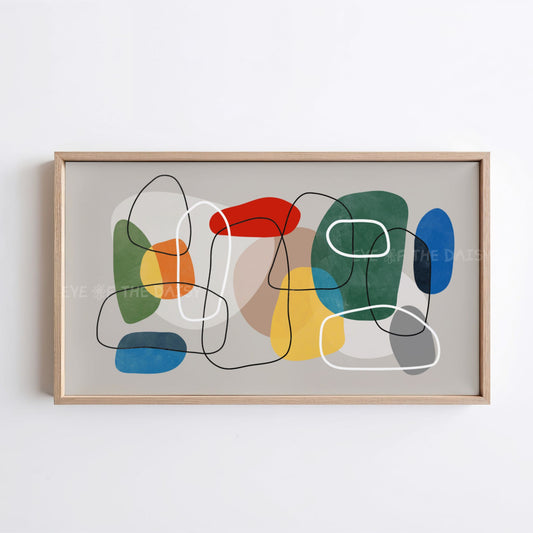 Green Red Blue Yellow Grey Abstract 4K TV Art | Primary Colours Mid Century Modern TV Art