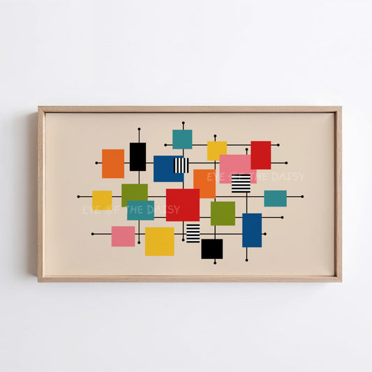 Mid Century Modern Geometric 4K TV Art | Colourful Squares Abstract TV Art 4K