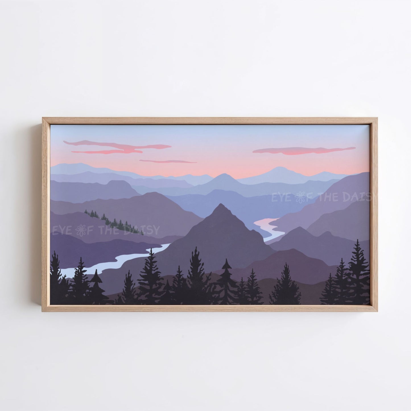 Lilac Blue Peach Purple Grey Tone Landscape 4K TV Art | Abstract Mountain Lake TV Art