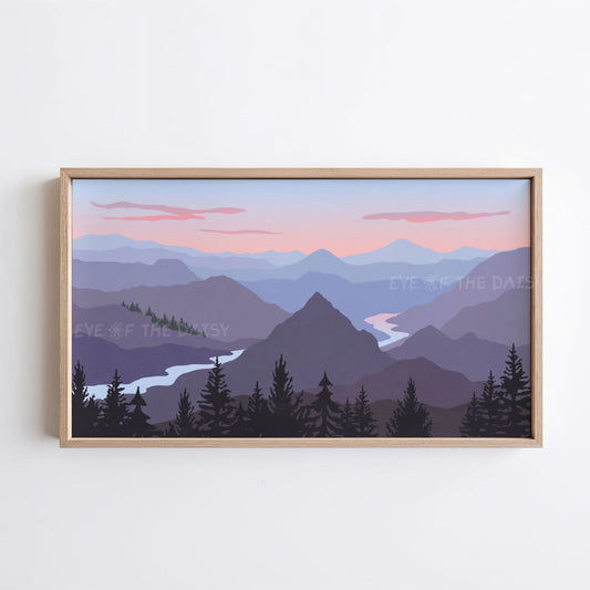 Lilac Blue Peach Purple Grey Tone Landscape 4K TV Art | Abstract Mountain Lake TV Art