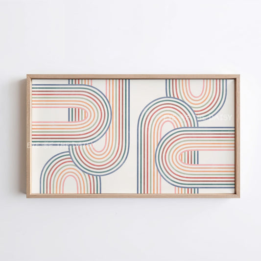 Mid Century Modern Arches 4K TV Art | Muted Colour Rainbow Art for TV Screen 4K