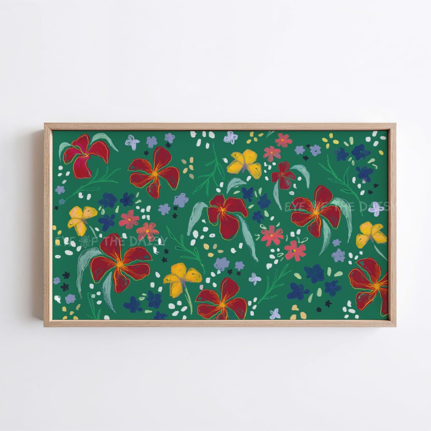 Dark Green Maroon Mustard Abstract Floral 4K TV Art | Flower Pattern Art for TV Screen