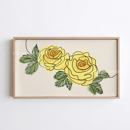 Yellow Roses Botanical Drawing 4K TV Art | Minimal Yellow Flowers Sketch TV Art 4K