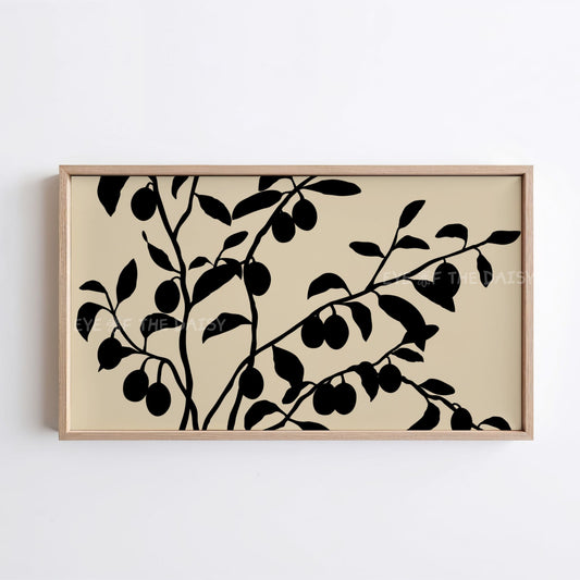 Black Beige Minimal Olive Tree TV Art 4K | Boho Abstract Botanical 4K TV Screen Art