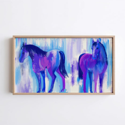 Blue Purple Abstract Horses 4K TV Art | Vibrant Contemporary TV Art 4K Digital Painting