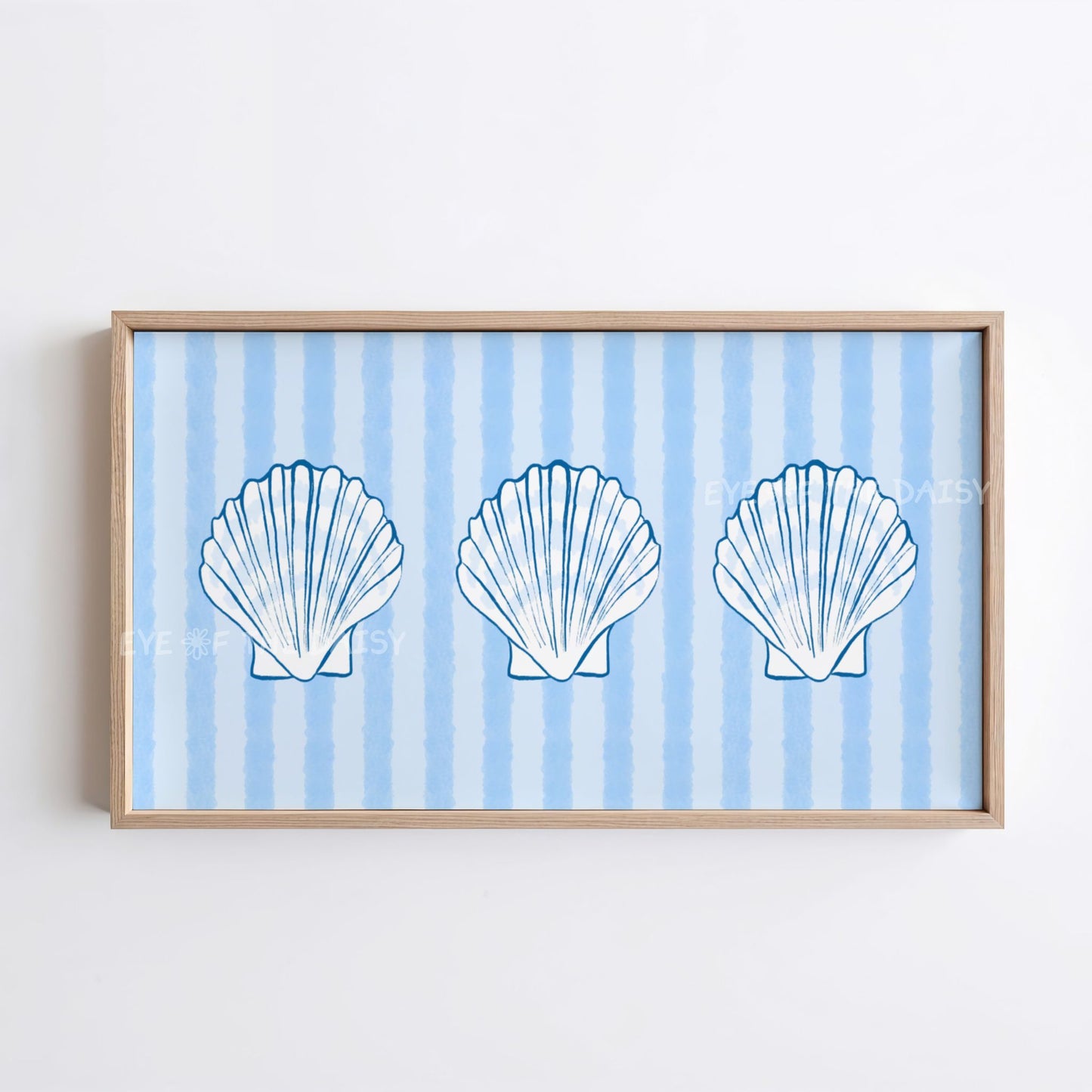 Striped Blue Shells 4K TV Art | Pale Blue Hamptons Coastal 4K Art for TV Screen