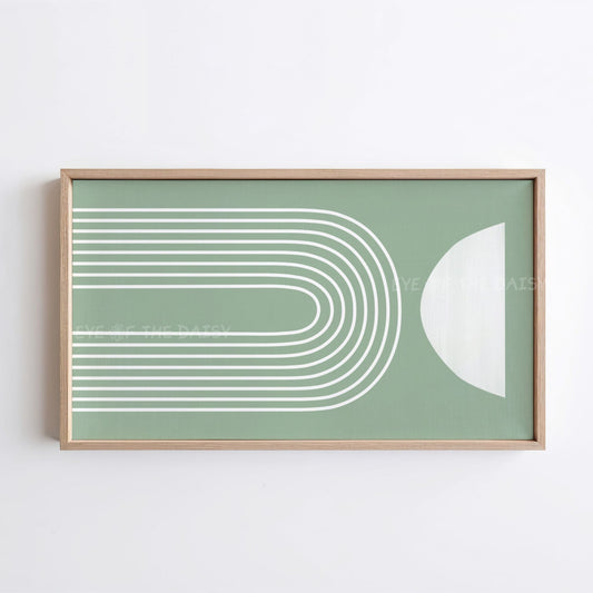 Sage Green Mid Century Modern 4K TV Art | Sage Green Minimal Arch Art for TV Screen