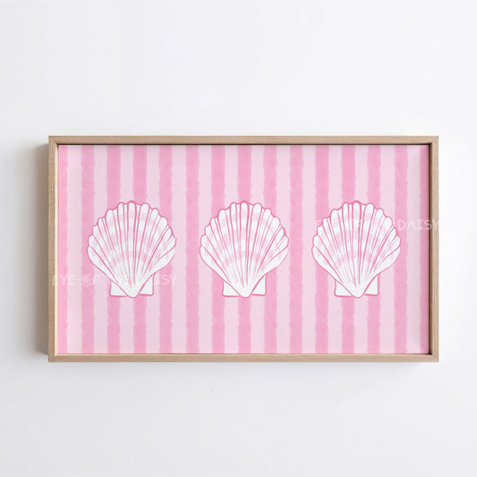 Pink White Shells 4K TV Art | Striped Coastal Sea Shells 4K Art for TV Screen